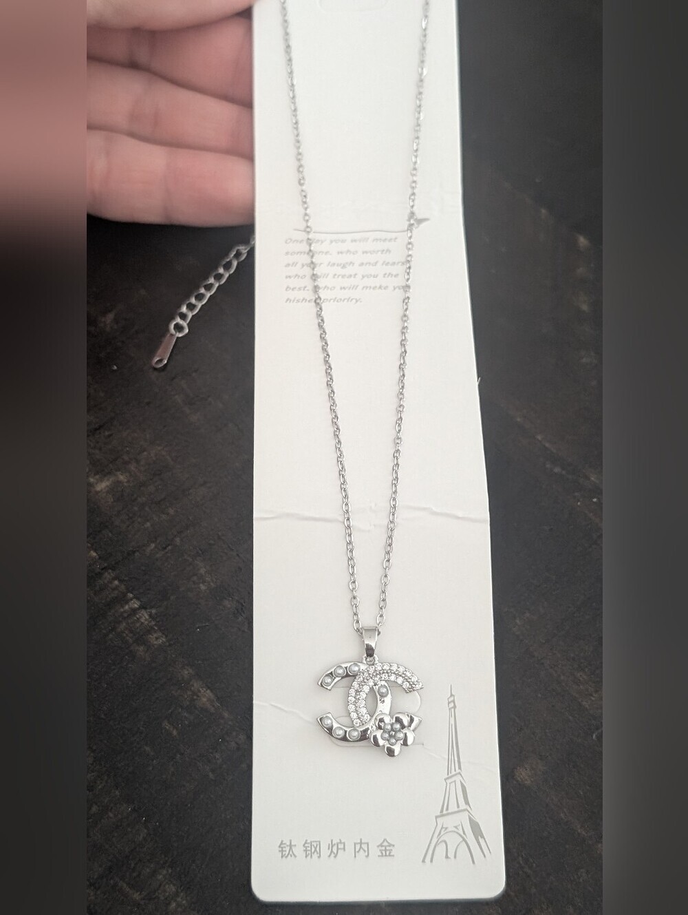 Fashion Jewelry Silver Crystal Double-C Pendant Necklace